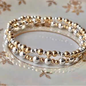 Two-Tone Gold & Silver Beaded Women's Bracelet Set
